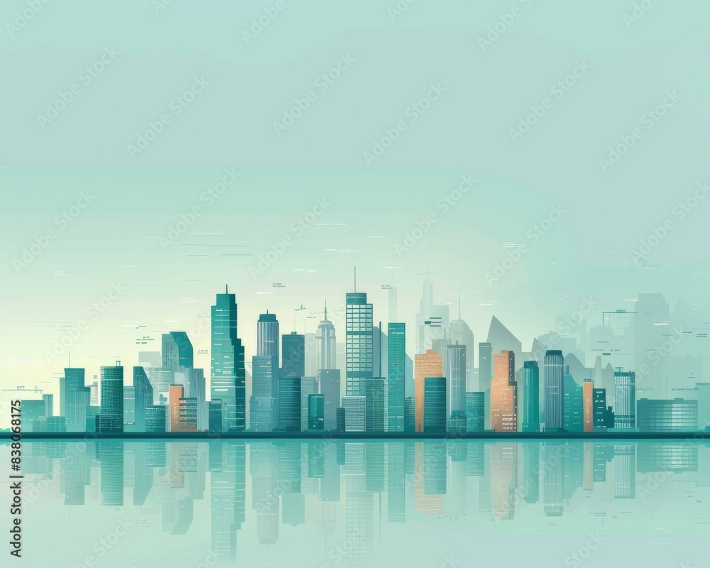 Fototapeta premium Minimalist Vector Illustration of a Smart City Skyline, Urban Landscape on a Light Background, Ideal for Corporate and Business graphic, banner design, brochure, pattern design, web, background templa