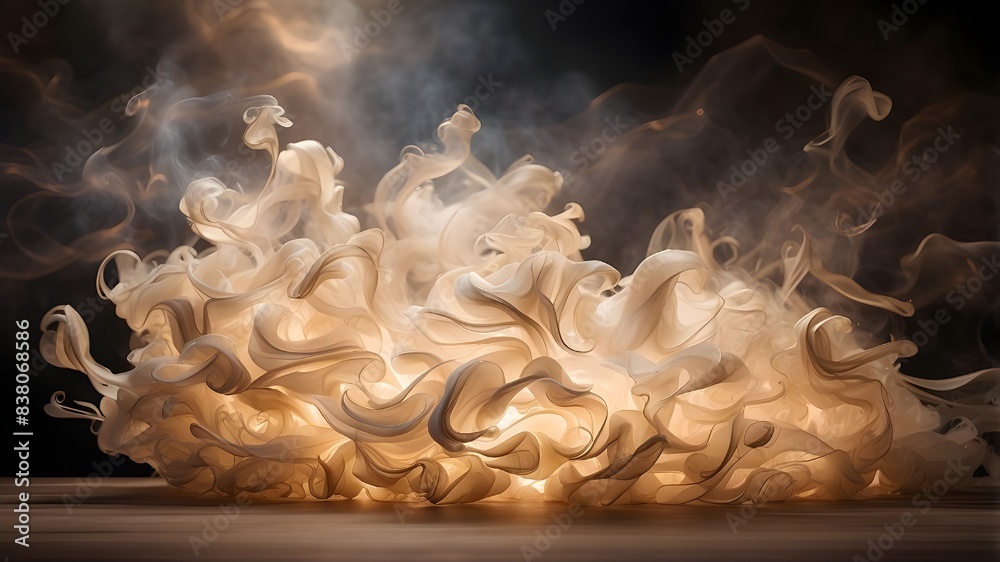 An enchanting scene featuring ivory smoke swirling in mesmerizing patterns under dramatic backlighting, creating a captivating abstract light backdrop. An enchanting scene featuring ivory smoke swirling in mesmerizing patterns under dramatic backlighting, creating a captivating abstract light backdrop.