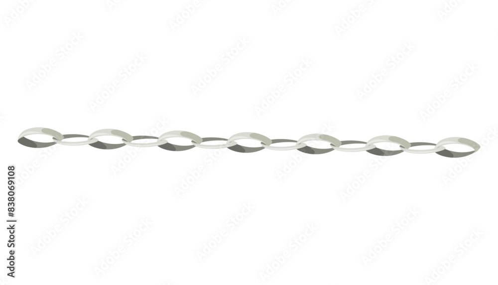 Metal chainlets with variety chain links. Silver, stainless steel necklaces vector illustration isolated on white background. Jewelry from precious metals. For jewelry store ad, fashion concept Metal chainlets with variety chain links. Silver, stainless steel necklaces vector illustration isolated on white background. Jewelry from precious metals. For jewelry store ad, fashion concept