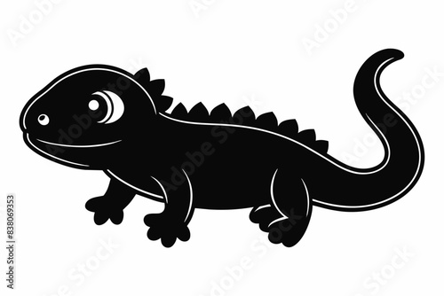 Black silhouette of iguana isolated on a white background. Concept of wild animal illustration, cartoon style, cute baby iguana. Print, icon, logo, template, pictogram, element for design.