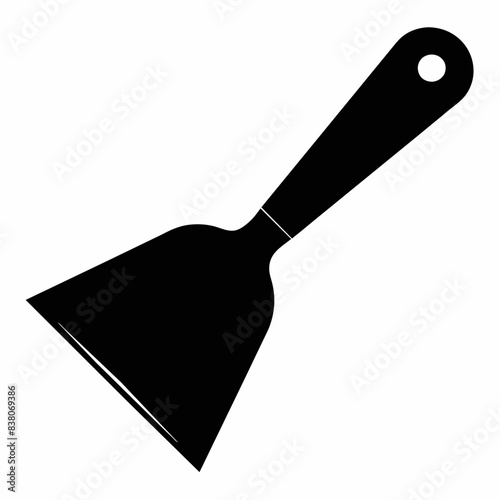 Black silhouette of a putty knife isolated on a white background. Concept of construction tool illustration. Minimalist style. Print, icon, logo, template, graphic element for design.