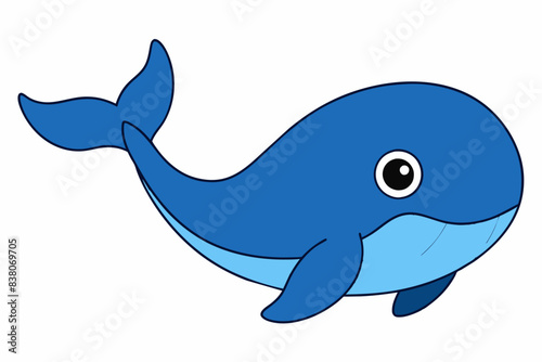 Blue whale illustration with a big smile isolated on white background. Concept of marine life, cute animal, and ocean illustration. Perfect for design, print, and art projects
