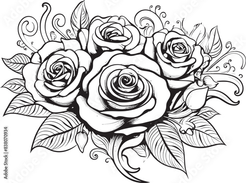 Wallpaper Mural Linear Floral Design Stylish Rose Icon Simple Outline Art Modern Floral Emblem Torontodigital.ca