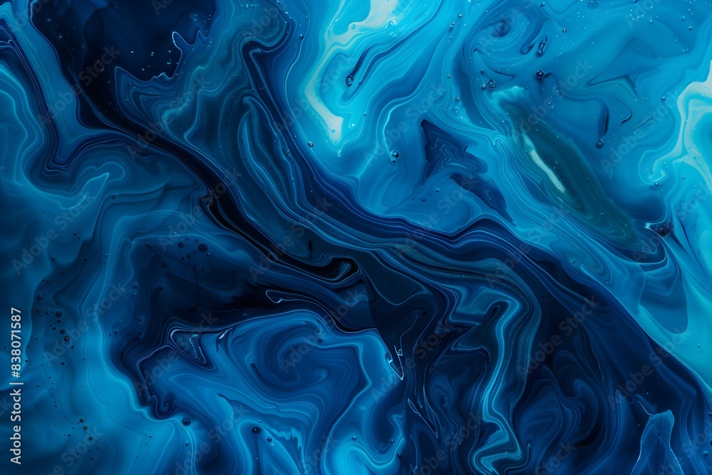 Obraz premium A blue wave with a lot of detail. The blue color is very vibrant and the brushstrokes are very thick, giving the painting a sense of movement and energy