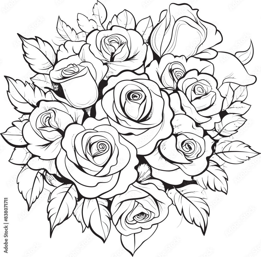 Linear Floral Design Modern Rose Bouquet Simple Outline Art Stylish Floral Icon Linear Floral Design Modern Rose Bouquet Simple Outline Art Stylish Floral Icon