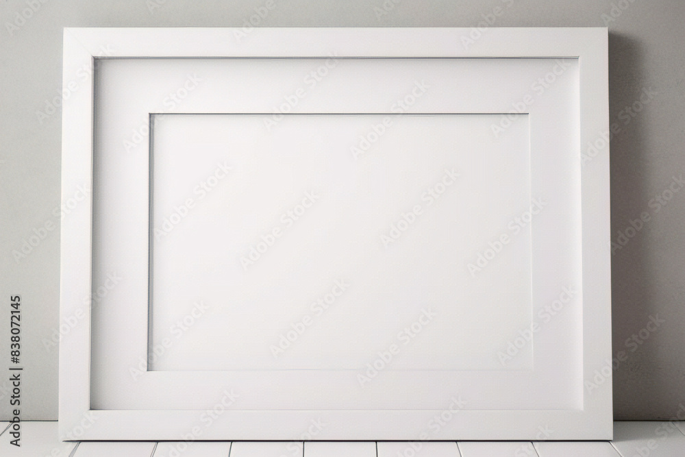Maqueta de marco de póster de imagen de madera mínima sobre papel tapiz blanco Maqueta de marco de póster de imagen de madera mínima sobre papel tapiz blanco