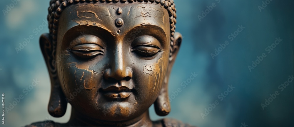 head of a sleeping Buddha statue close-up with space for inscription