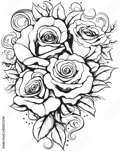 Wallpaper Mural Sleek Rose Bouquet Sketch Graphic Floral Linear Floral Design Minimalistic Rose Torontodigital.ca