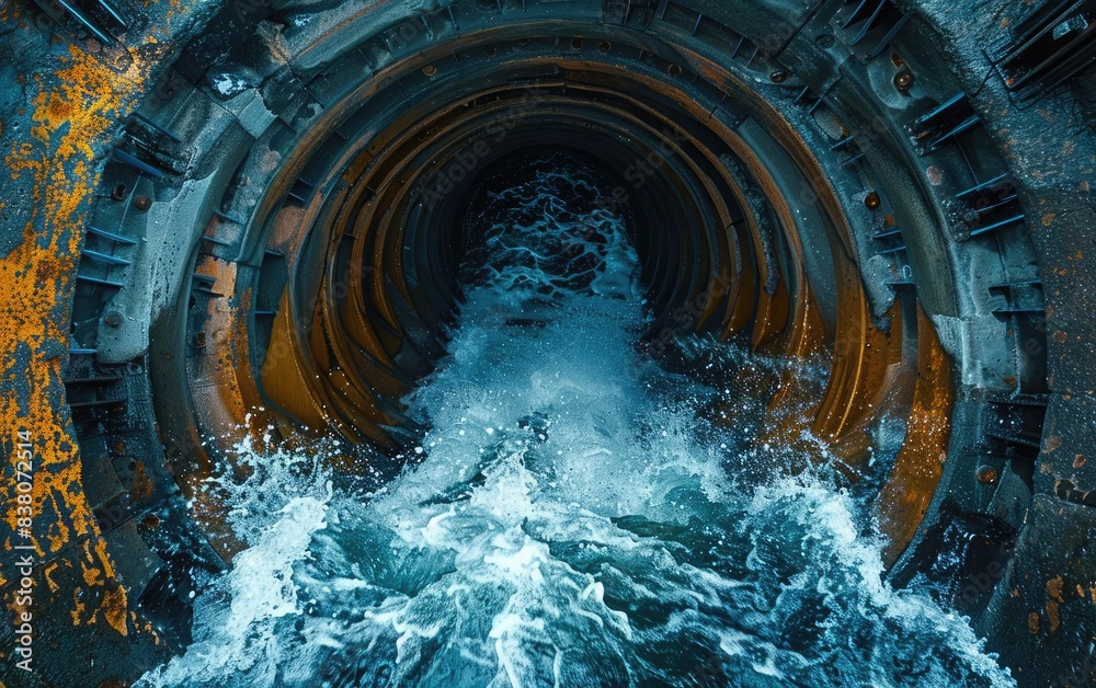 Water Rushing Through A Filter Dynamic image of water rushing through a tunnel, motion and power in an ...