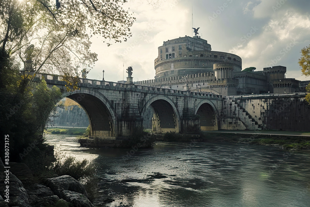 Castel Sant'Angelo and Ponte Sant'Angelo bridge in Rome, Italy, on a cloudy day Castel Sant'Angelo and Ponte Sant'Angelo bridge in Rome, Italy, on a cloudy day