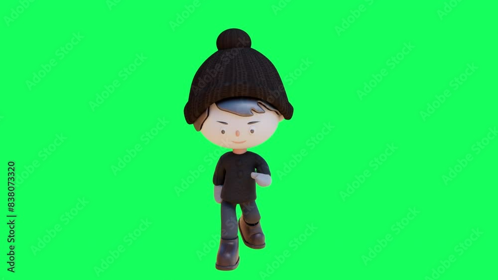 A boy cartoon character walking on green screen A boy cartoon character walking on green screen