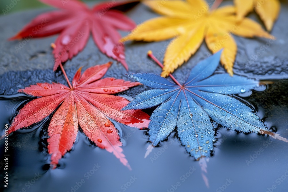 Colorful Autumn Maple Leaves Floating On Water Colorful Autumn Maple Leaves Floating On Water