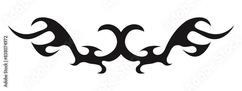 Neo tribal y2k wings flame aesthetic tattoo gothic cover, fire or wings abstract silhouette isolated on background. Divider, border, cyber body ornament, neotribal web goth decoration