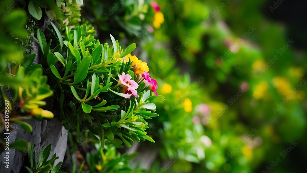 Fototapeta premium Background with isolated green foliage and flowers high quality photo