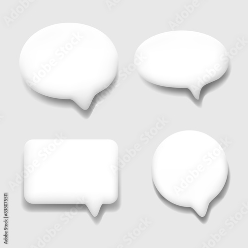 Speech bubble 3d. Callout. Dialogue Clouds set. Vector clipart isolated on gray background.