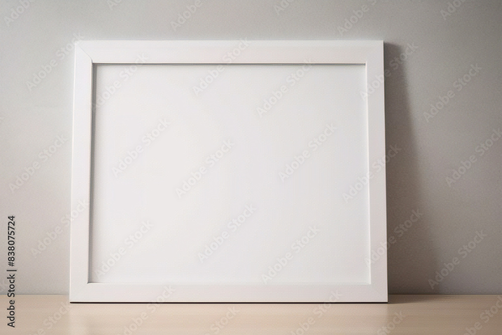 Maqueta de marco de póster de imagen de madera mínima sobre papel tapiz blanco	