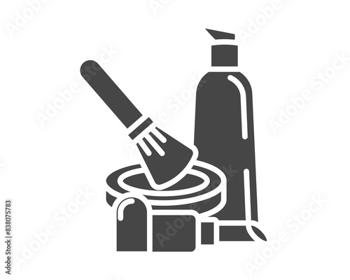 Makeup and cosmetics. Vector set of beauty graphic black icons. Lipstick, powder, foundation, face brush.