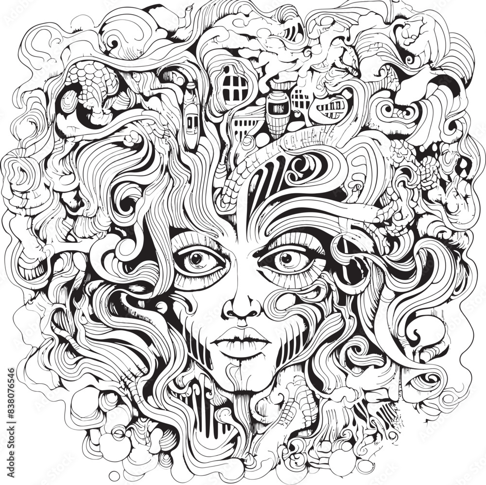 Obraz premium Trance of Nightmares Psychedelic Coloring Book and Icon Design Twisted Tales Psychedelic Nightmare Graphic Art and Design