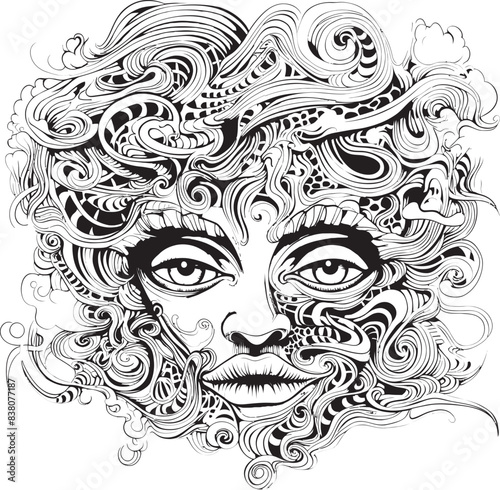 Hallucinatory Whispers Psychedelic Nightmare Coloring and Iconic Design Ethereal Shades Psychedelic Nightmare Art and Iconic Designs