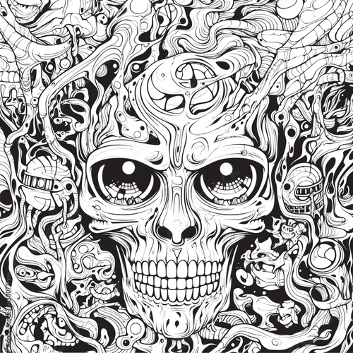 Obsidian Shadows Psychedelic Nightmares in Graphic Artistry Surreal Reveries Nightmare Coloring Book and Iconic Design