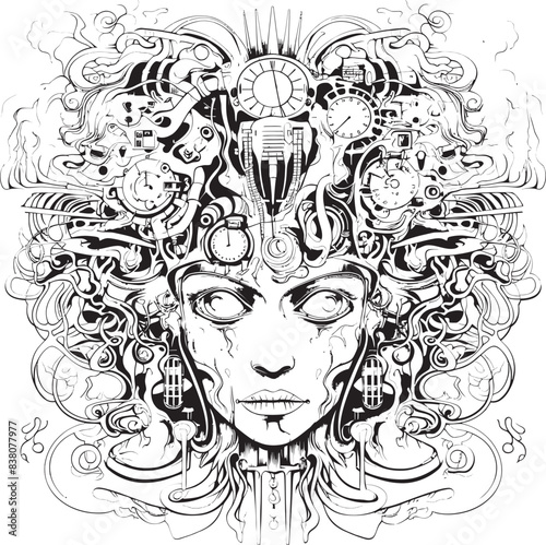 Lunar Horrors Psychedelic Nightmare Coloring and Icon Ethereal Phantoms Nightmares in Graphic Design