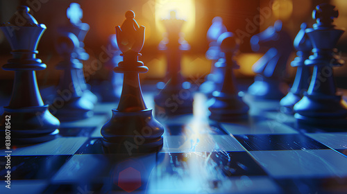 chessboard with lighting focused on chess photo