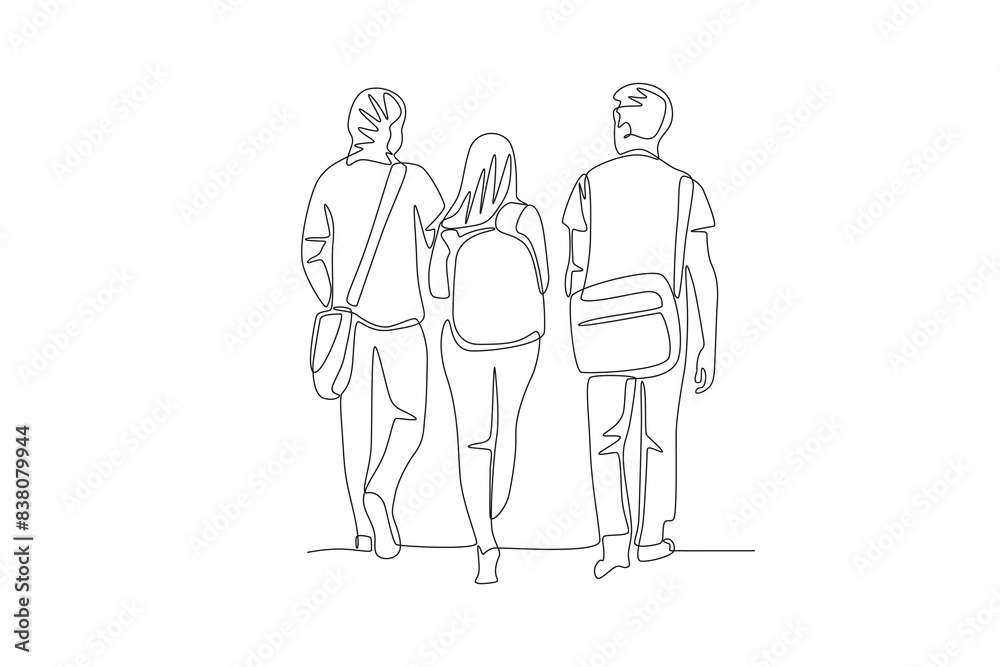 A group of school children going to school. Back to school concept one-line drawing A group of school children going to school. Back to school concept one-line drawing