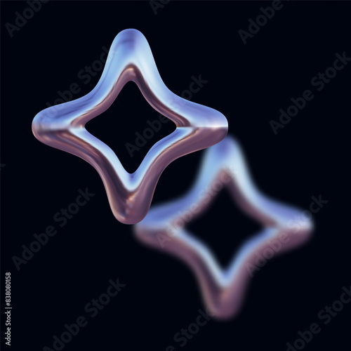 3d pink chrome metal shapes.Metal element for design in Y2K style