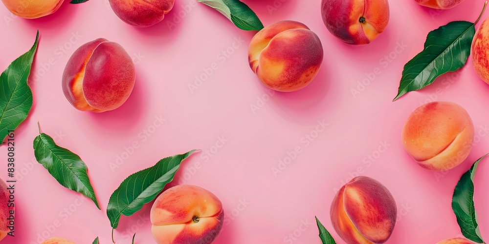 Summer Freshness with Vibrant Peaches and Leaves Summer Freshness with Vibrant Peaches and Leaves