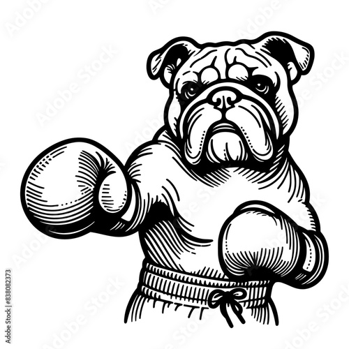 bulldog in boxing gloves, dog fighter sketch