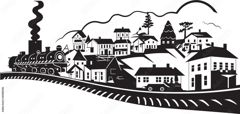 Fototapeta premium Quaint Village Scenes Graphic Art and Iconic Design Rural Charm Logo Design and Vector Art