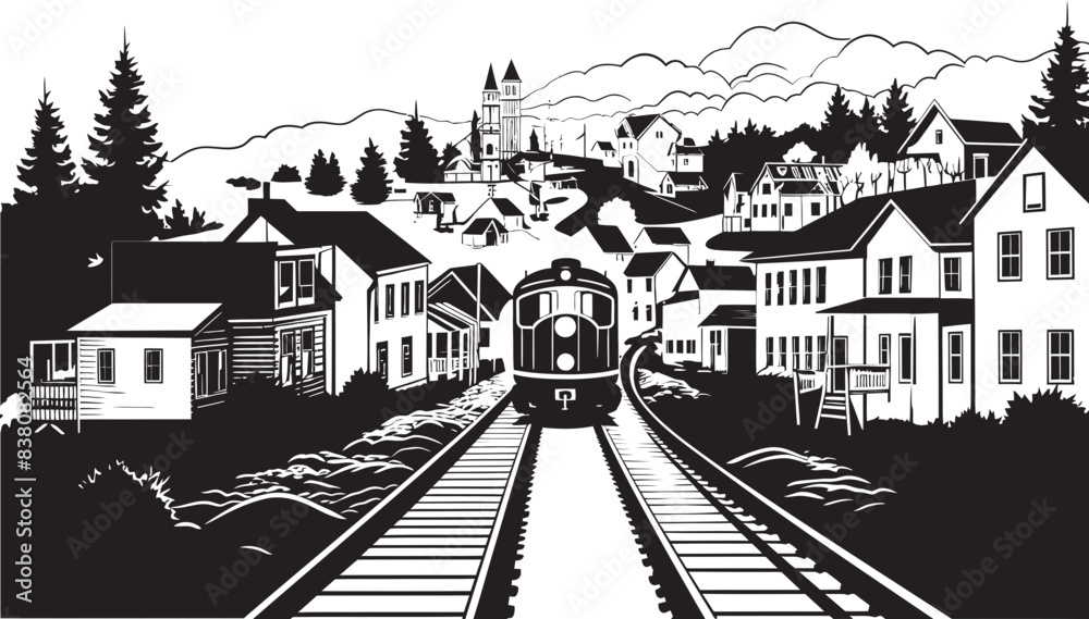 Naklejka premium Country Village Sketches Vector Art and Graphic Design Serenity in Small Towns Logo and Iconic Design