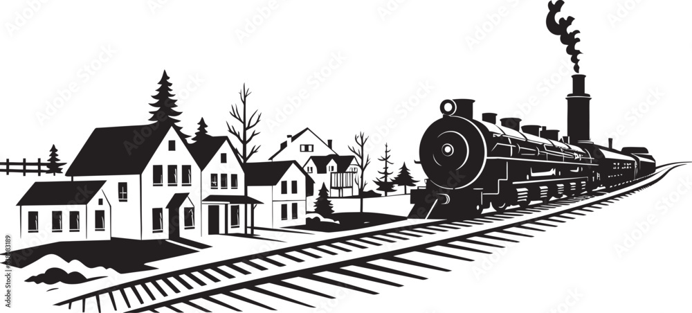 Naklejka premium Rural Charm Graphic Art and Logo Design Tranquil Village Views Iconic Logo and Vector Art
