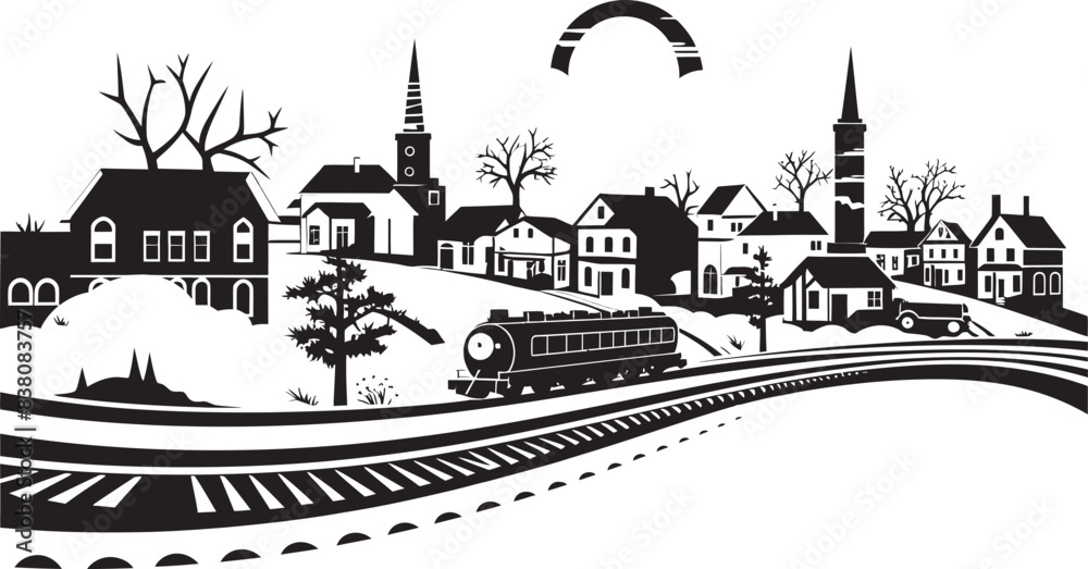 Fototapeta premium Country Village Charms Iconic Logo and Vector Tranquil Hamlet Graphic and Scenic Vector