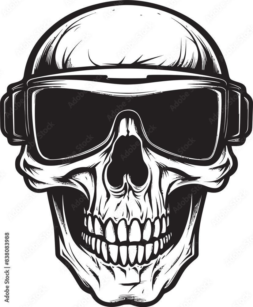 Fototapeta premium Gothic Futurism Skull in VR Glasses Logo Design Virtual Reality Skull Icon Graphic Design Concept