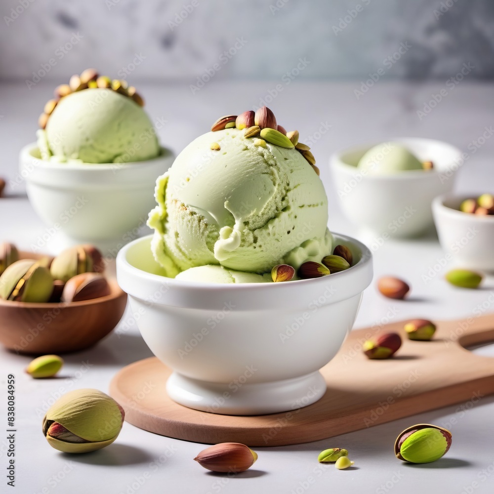 Pistachio ice cream, a delicious summer dessert, gelatto. Pistachio ice cream, a delicious summer dessert, gelatto.