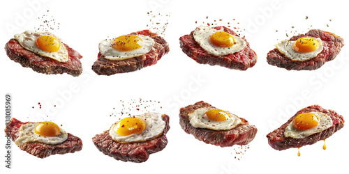 Collection of Steak With Eggs isolated on transparent png background. Generative ai