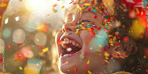 A child giggles as confetti bursts into the air at their birthday party © Lila Patel