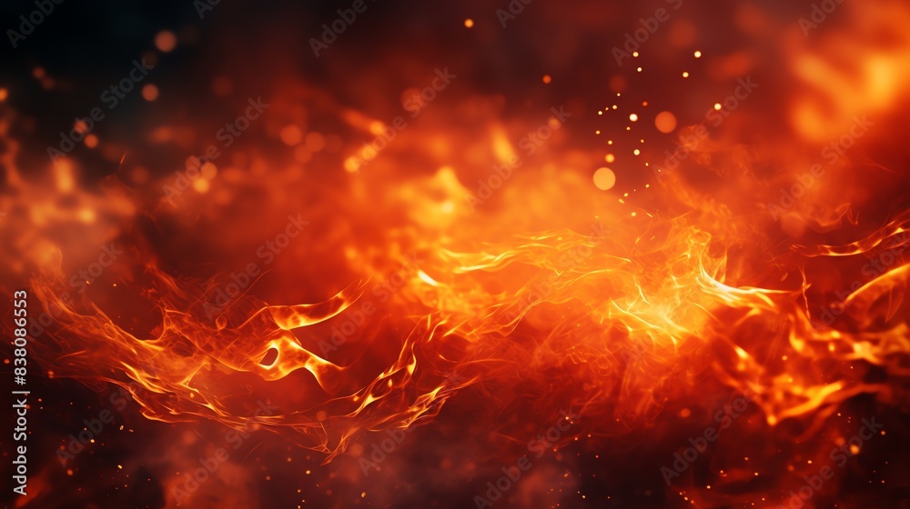 Burning flames with glowing sparks, framing red background, vibrant heat, fiery atmosphere