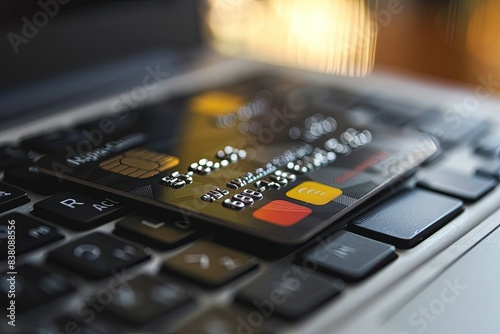 a credit card sitting on top of a computer keyboard