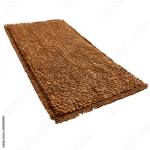 Brown Textured Rectangular Doormat With Fringed Edges, Isolated on a Transparent Background, Graphic Resource