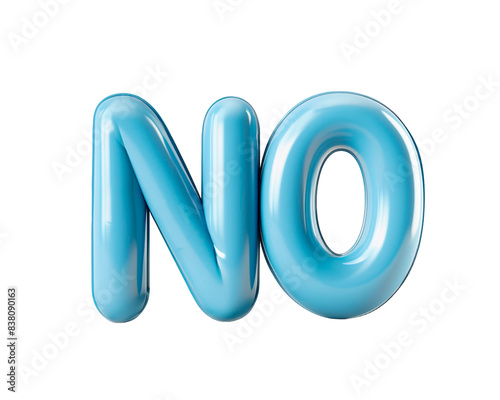 Photo with inflatable word with glossy light blue letters 