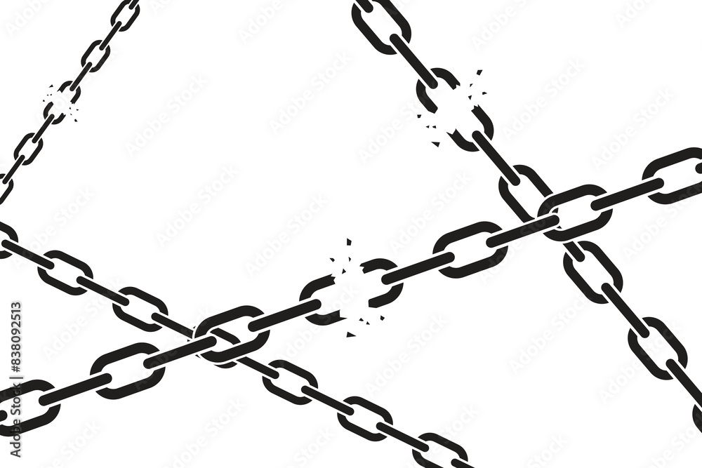 Chains that are torn and pulled in different directions, the concept of freedom and independence. Chains that are torn and pulled in different directions, the concept of freedom and independence.