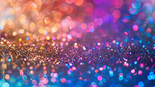 abstract background confetti of red blue highlights and bokeh