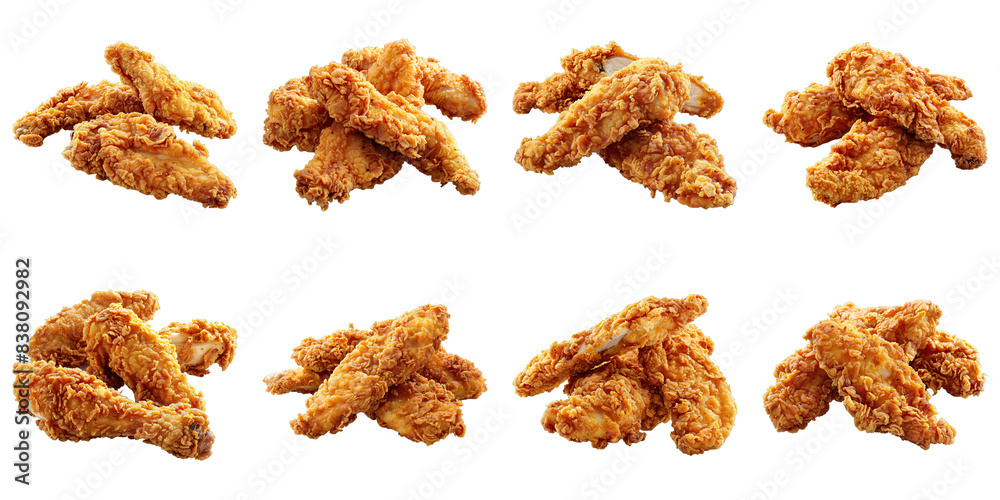 Collection of Panko-Crusted Fried Chicken Tenders isolated on transparent png background. Generative ai Collection of Panko-Crusted Fried Chicken Tenders isolated on transparent png background. Generative ai