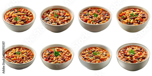Collection of Pasta E Fagioli In A Bowl isolated on transparent png background. Generative ai