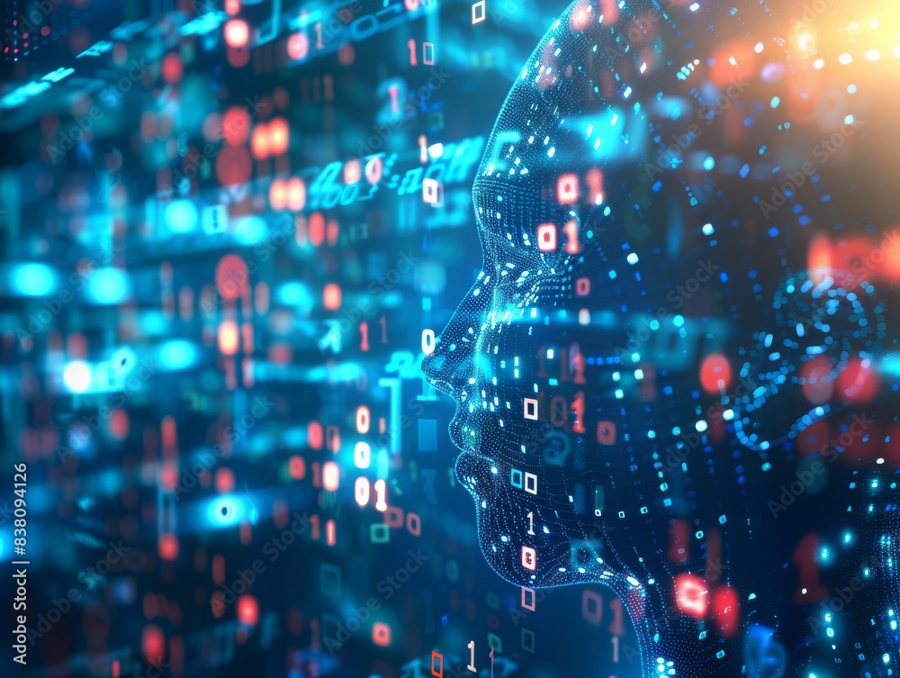 Digital background featuring data and artificial intelligence elements, with holographic digital effects and blue tones Digital background featuring data and artificial intelligence elements, with holographic digital effects and blue tones
