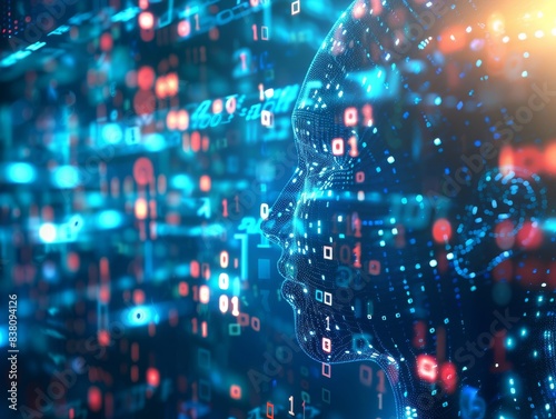 Wallpaper Mural Digital background featuring data and artificial intelligence elements, with holographic digital effects and blue tones Torontodigital.ca