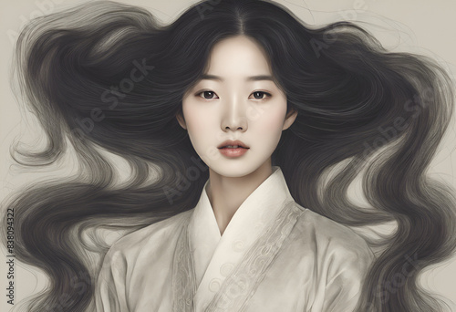 korean woman with long hair
