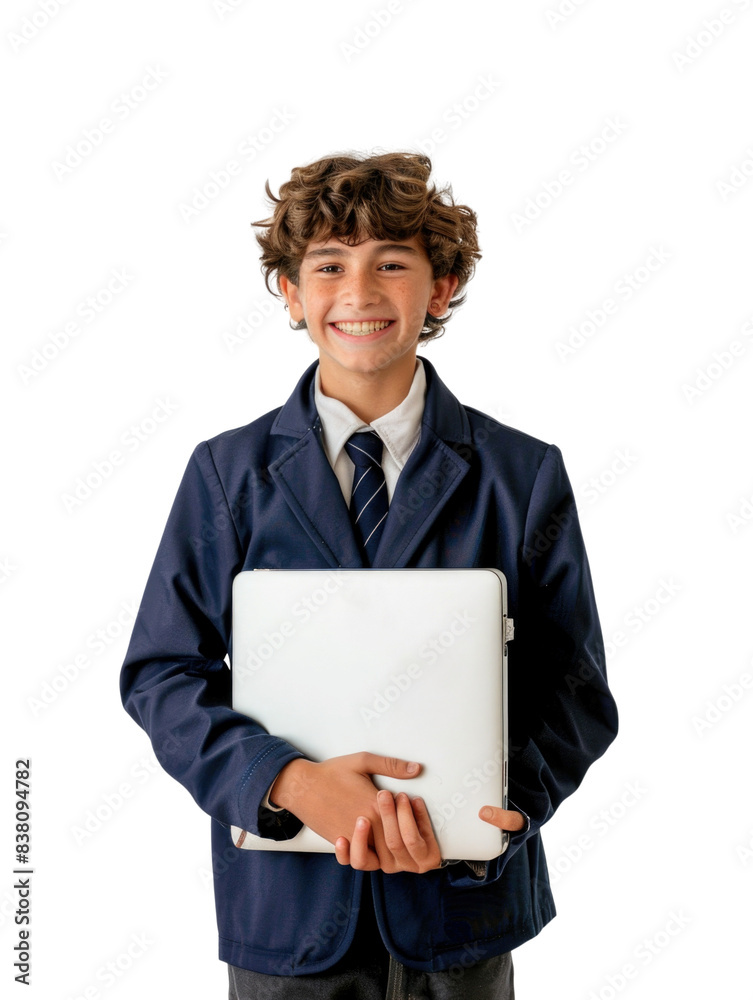 Young student wear school uniform holding computer Young student wear school uniform holding computer